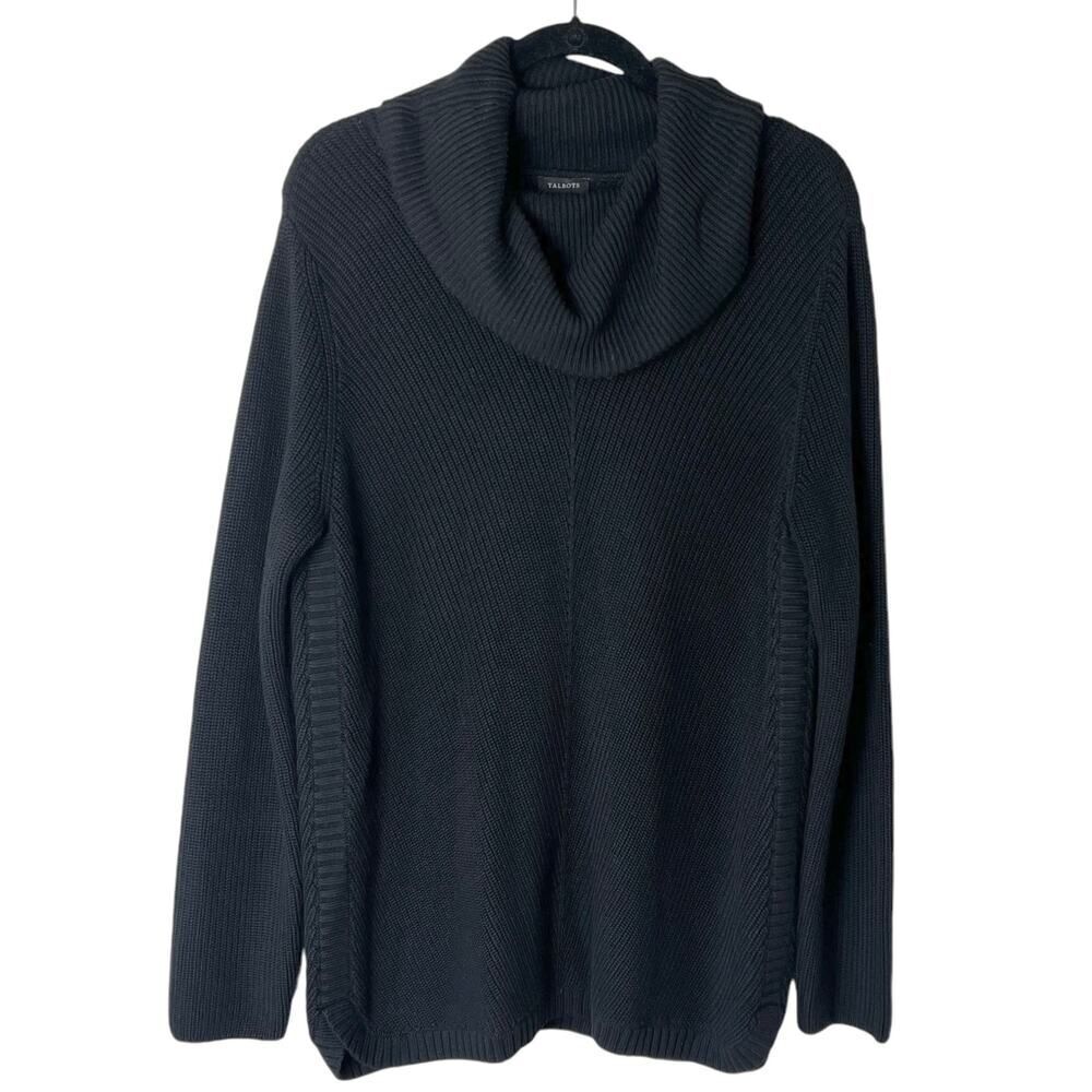 Talbots Cowlneck Turtleneck Black Cotton Modal Sweater Black Sz L